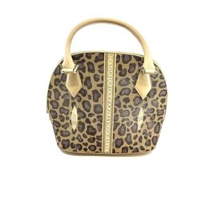 Genuine Stingray Exotic Leather Leopard Print Satchel Handbag Purse, Gold Trim
